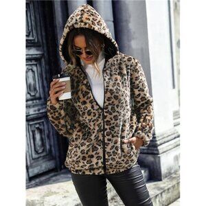 Leopard Zip-Up Hooded Jacket